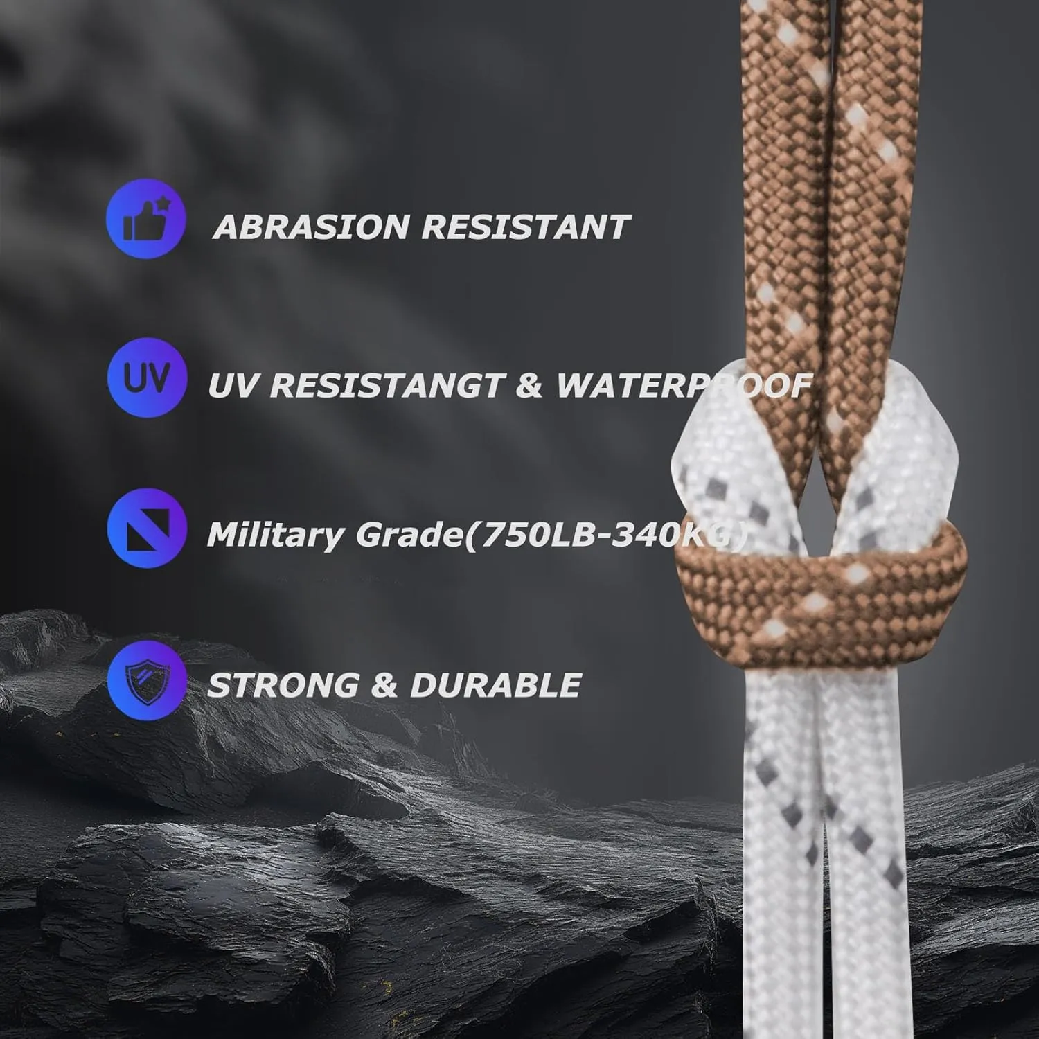 Paracordland-750LB Reflective Rope-100ft/500ft/1000ft- 9 Strand Parachute Spool Cord Heavy Duty String Ideal for Survival Gear Bracelet Camping Hikig Fishing-Reflective White