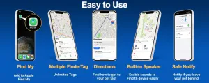 PawsPath GPS Tracker Collar, Unlimited Range Waterproof Pet Cat Dog Anti-Lost Device Smart Locator Tracking GPS Pet Tracker Collar for Apple iOS FindMy (Black, Large)