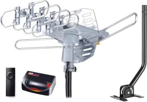 PBD WA-2608 Amplified Outdoor TV Antenna – Long Range with UHF/VHF, 360° Motorized Rotation, Remote Control, Mounting Pole, and 40FT RG6 Cable – Supports 4K, 1080P, Smart and Older TVs (2 Outputs)