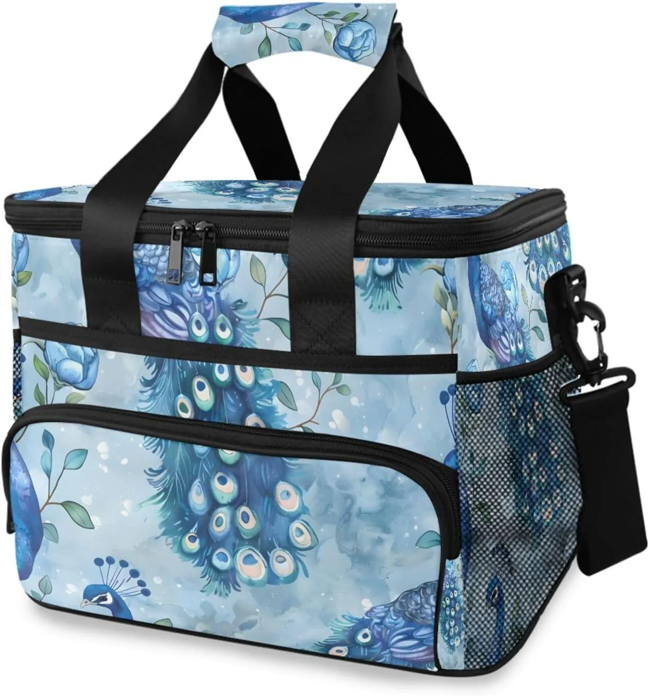 Peacock Blue Bird Cooler Bag Insulated Cooler Soft Sided Cooler 24 Can Portable Picnic Bag Large Leakproof Lunch Bag Box for Beach Grocery Camping Travel Car Men Women