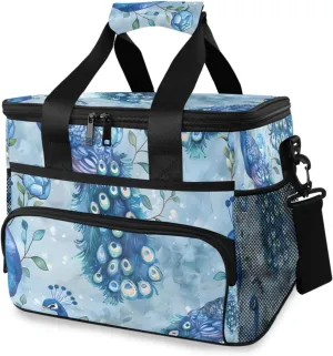 Peacock Blue Bird Cooler Bag Insulated Cooler Soft Sided Cooler 24 Can Portable Picnic Bag Large Leakproof Lunch Bag Box for Beach Grocery Camping Travel Car Men Women