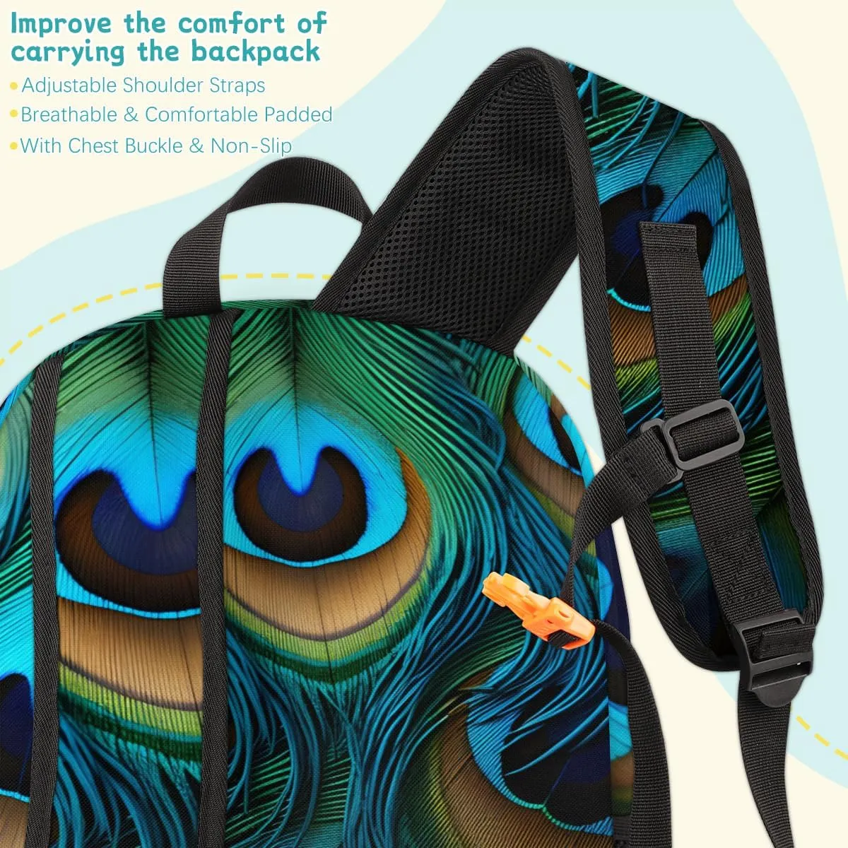 Peacock Feather Carry on Travel Backpack for Women Men Water resistant Lightweight Rucksack Backpack for Weekender Casual Work Hiking Boho