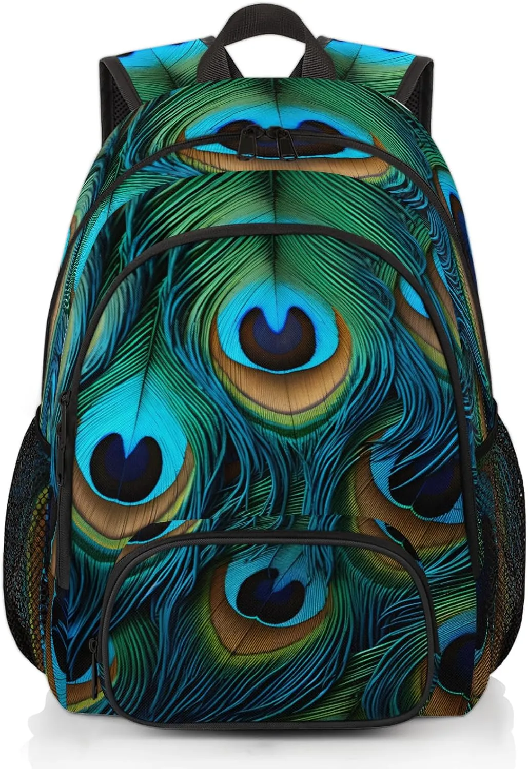 Peacock Feather Carry on Travel Backpack for Women Men Water resistant Lightweight Rucksack Backpack for Weekender Casual Work Hiking Boho