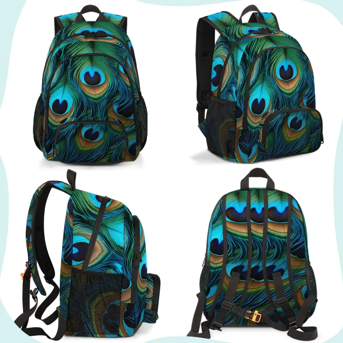 Peacock Feather Carry on Travel Backpack for Women Men Water resistant Lightweight Rucksack Backpack for Weekender Casual Work Hiking Boho