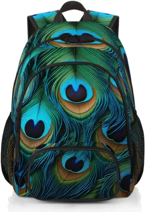 Peacock Feather Carry on Travel Backpack for Women Men Water resistant Lightweight Rucksack Backpack for Weekender Casual Work Hiking Boho