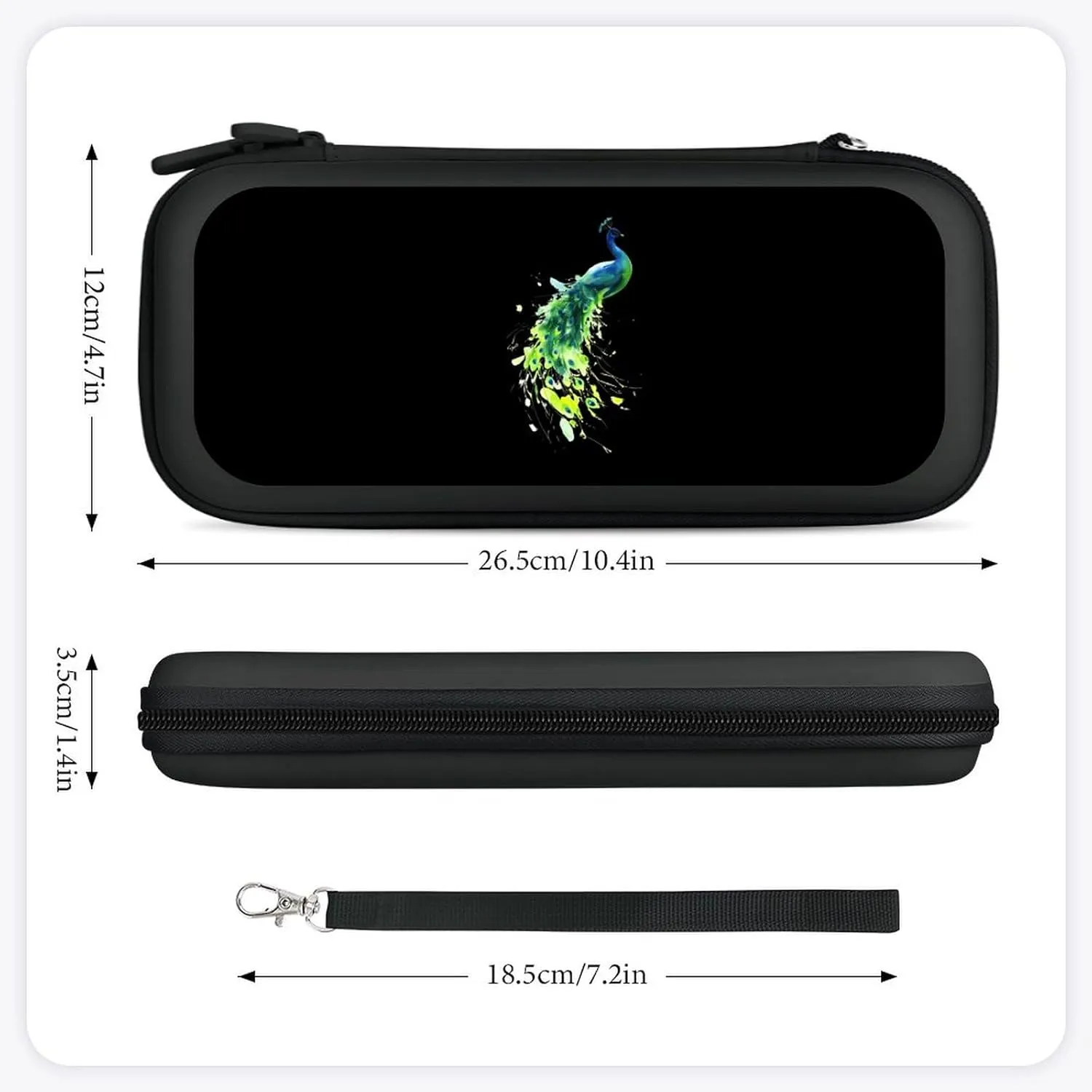 Peacock Watercolor Compatible with Switch Carrying Case Hard Travel Game Bag Pouch with 15 Games Accessories