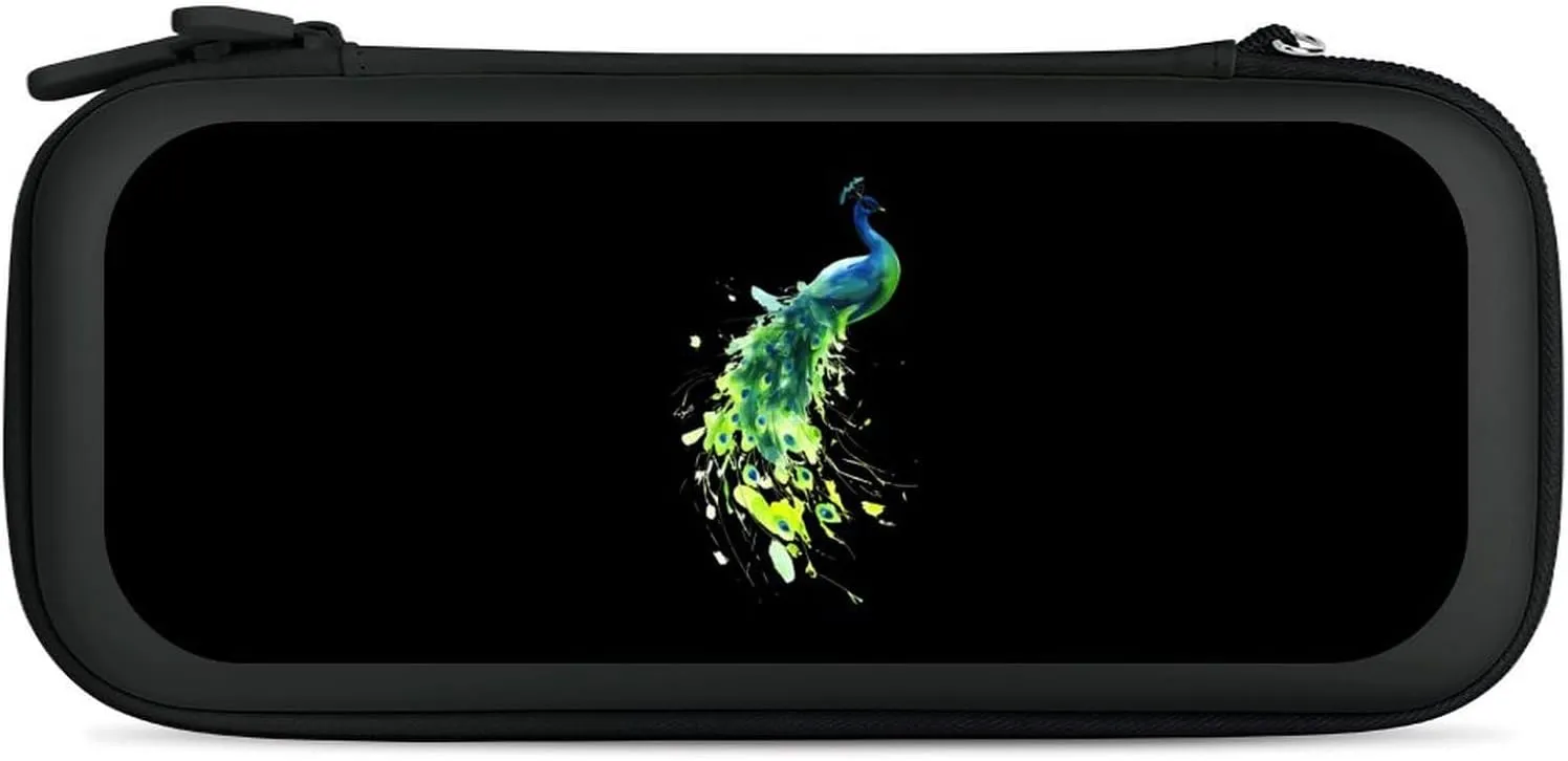 Peacock Watercolor Compatible with Switch Carrying Case Hard Travel Game Bag Pouch with 15 Games Accessories