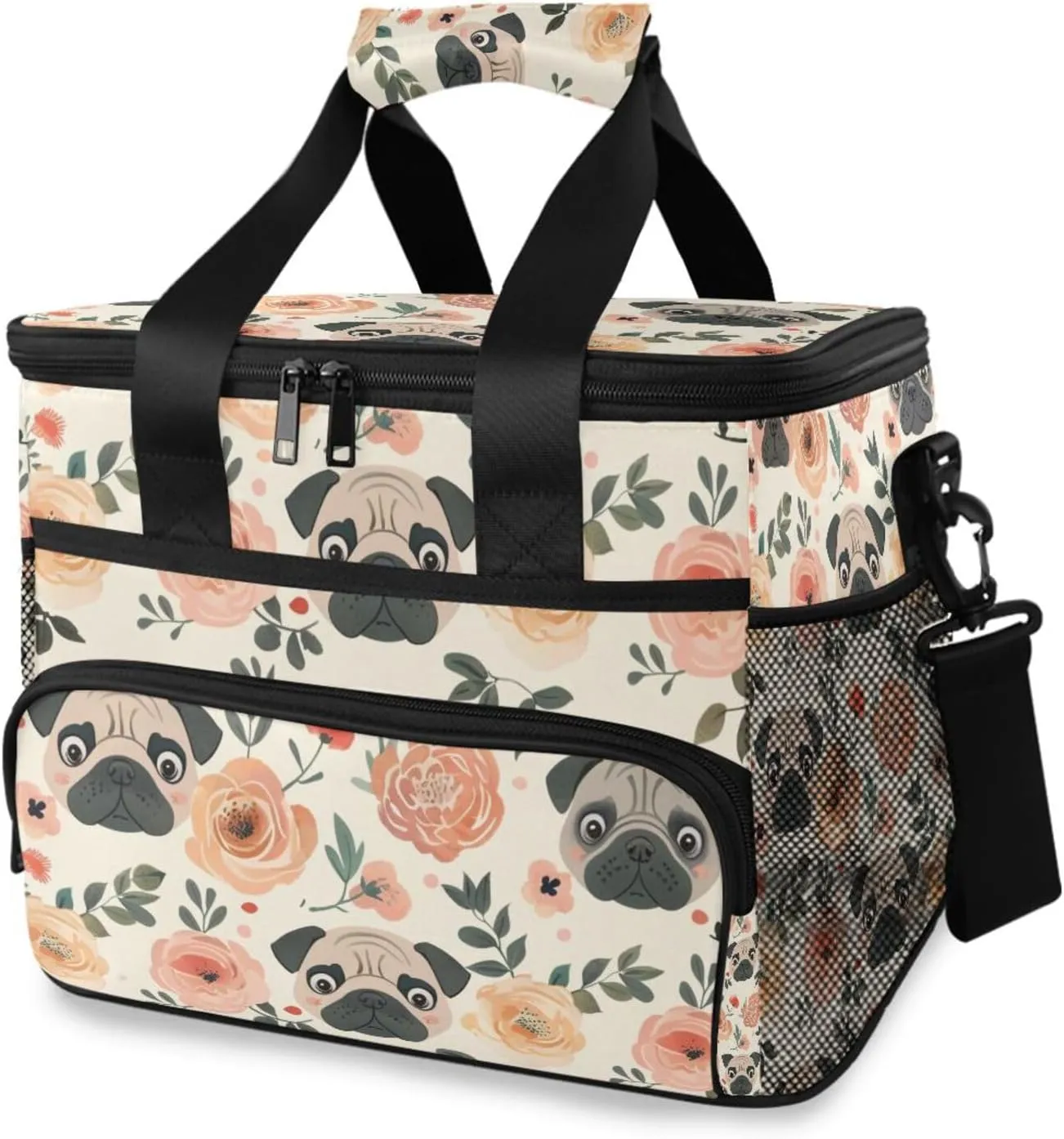 Pekingese Rose Cooler Bag Insulated Cooler Soft Sided Cooler 24 Can Portable Picnic Bag Large Leakproof Lunch Bag Box for Beach Grocery Camping Travel Car Men Women