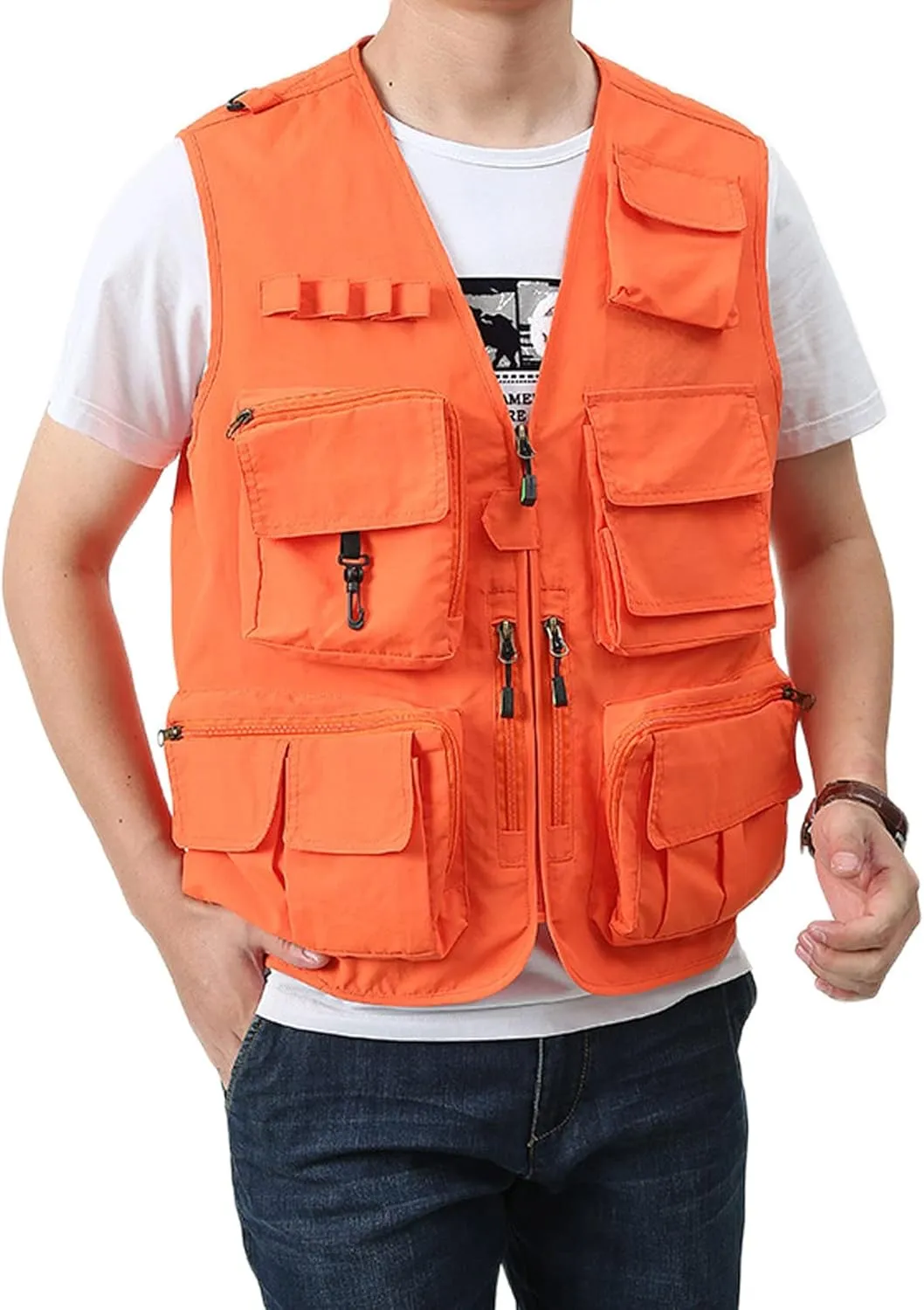 Perbai Men's Black Utility Fishing Vest Outdoor Summer Lightweight Work Photo Safari Cargo Vest
