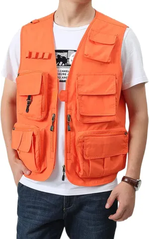 Perbai Men's Black Utility Fishing Vest Outdoor Summer Lightweight Work Photo Safari Cargo Vest