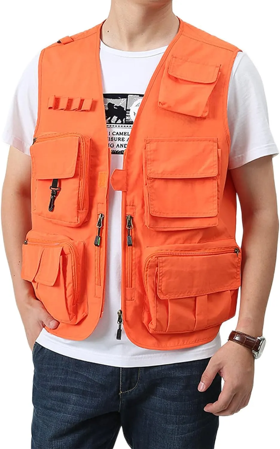 Perbai Men's Black Utility Fishing Vest Outdoor Summer Lightweight Work Photo Safari Cargo Vest