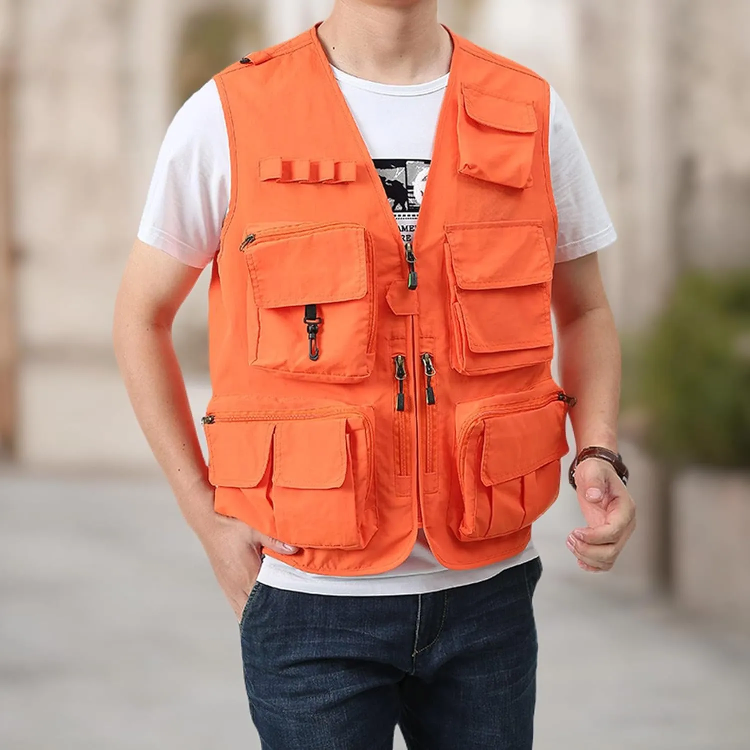 Perbai Men's Black Utility Fishing Vest Outdoor Summer Lightweight Work Photo Safari Cargo Vest