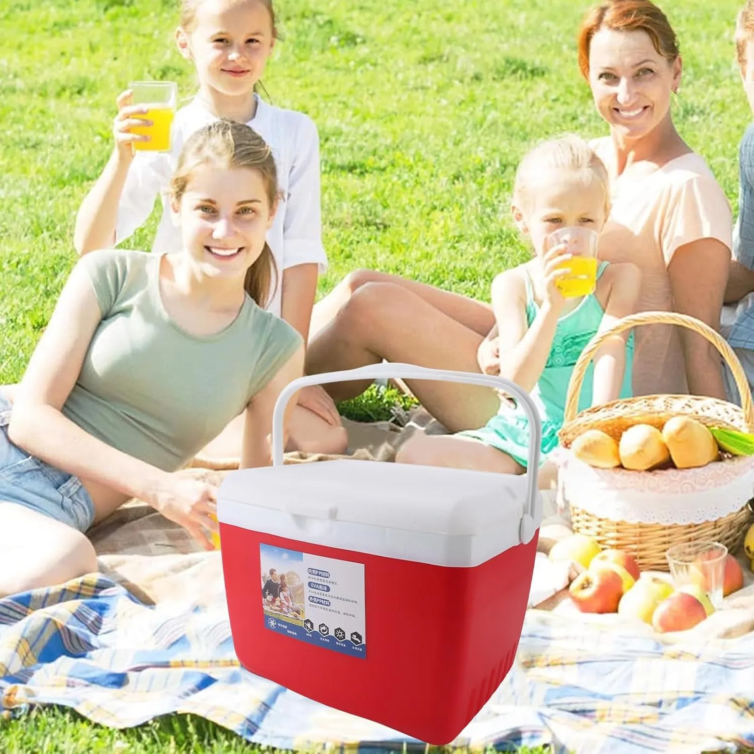 PerGar Insulated Portable Cooler, Picnic Cooler Lunch Box, Mini Beach Cooler Soft Lunch Bag Box, Outdoor Hard Cooler with Handles for Beach, Camping, Tailgating, Sports, 13L (Red)