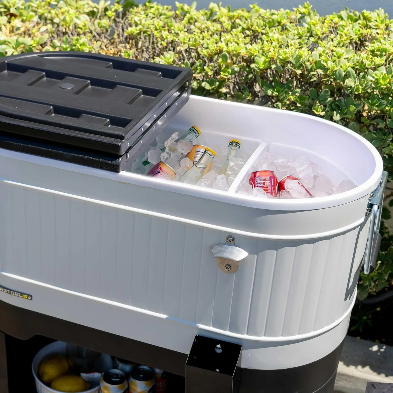 Permasteel 120-Qt Rolling Ice Chest, Portable Patio Party Bar Drink Cooler Cart with Wheels, Drink Dividers - Perfect for Outdoor or Indoor Entertaining, and Parties, White
