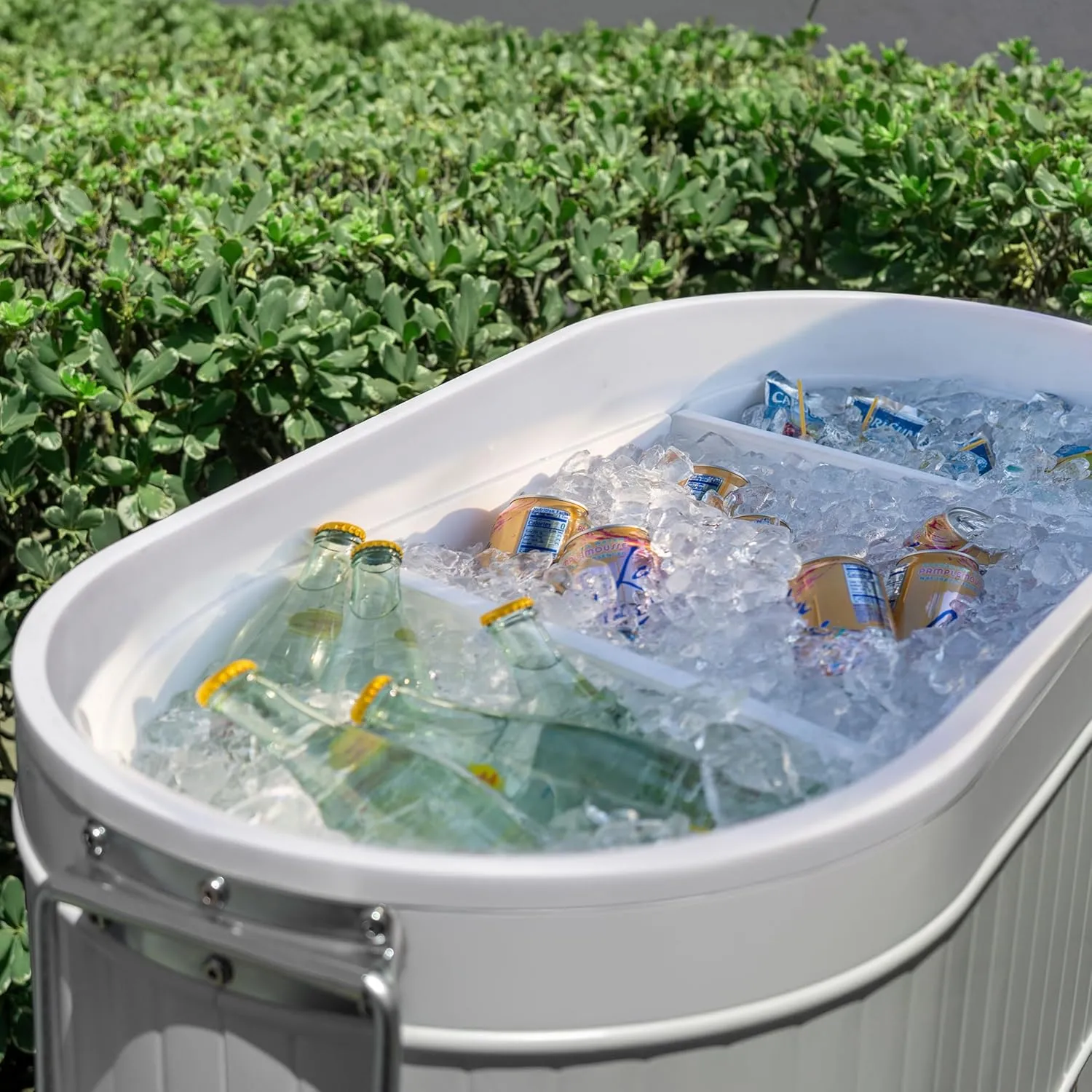 Permasteel 120-Qt Rolling Ice Chest, Portable Patio Party Bar Drink Cooler Cart with Wheels, Drink Dividers - Perfect for Outdoor or Indoor Entertaining, and Parties, White