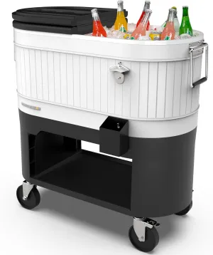Permasteel 120-Qt Rolling Ice Chest, Portable Patio Party Bar Drink Cooler Cart with Wheels, Drink Dividers - Perfect for Outdoor or Indoor Entertaining, and Parties, White