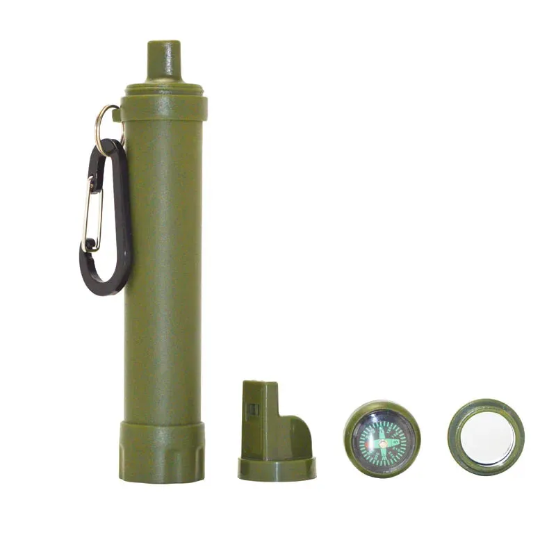 Personal Water Purifiers Water Filter Survival Kit with Whistle Compass Hiking Straw for Safety and Survival Camping Supplies