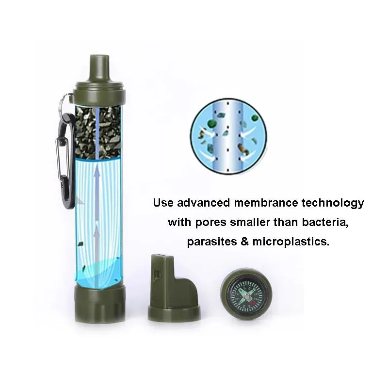 Personal Water Purifiers Water Filter Survival Kit with Whistle Compass Hiking Straw for Safety and Survival Camping Supplies
