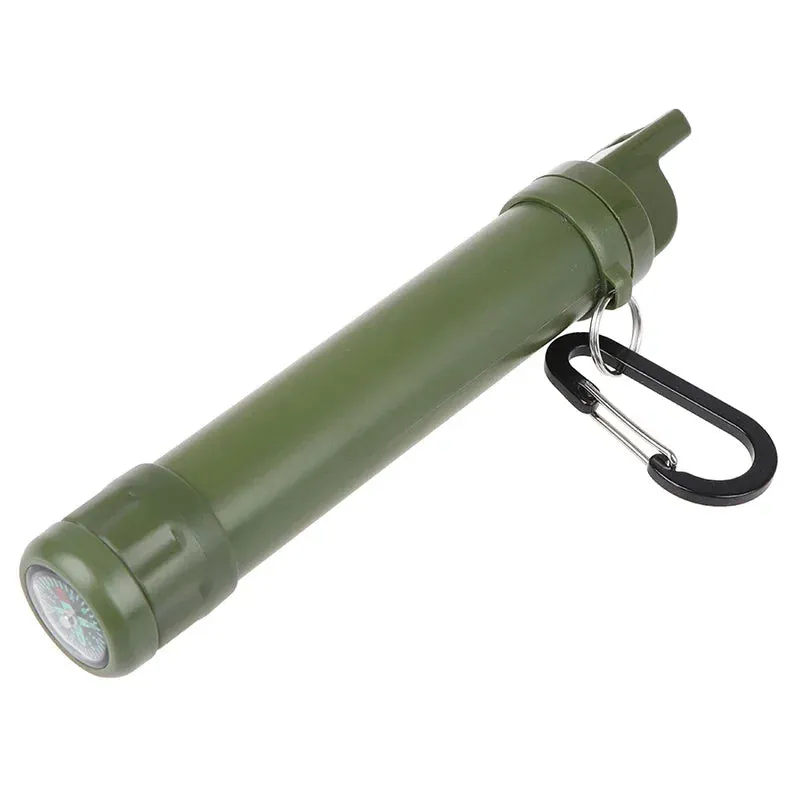 Personal Water Purifiers Water Filter Survival Kit with Whistle Compass Hiking Straw for Safety and Survival Camping Supplies