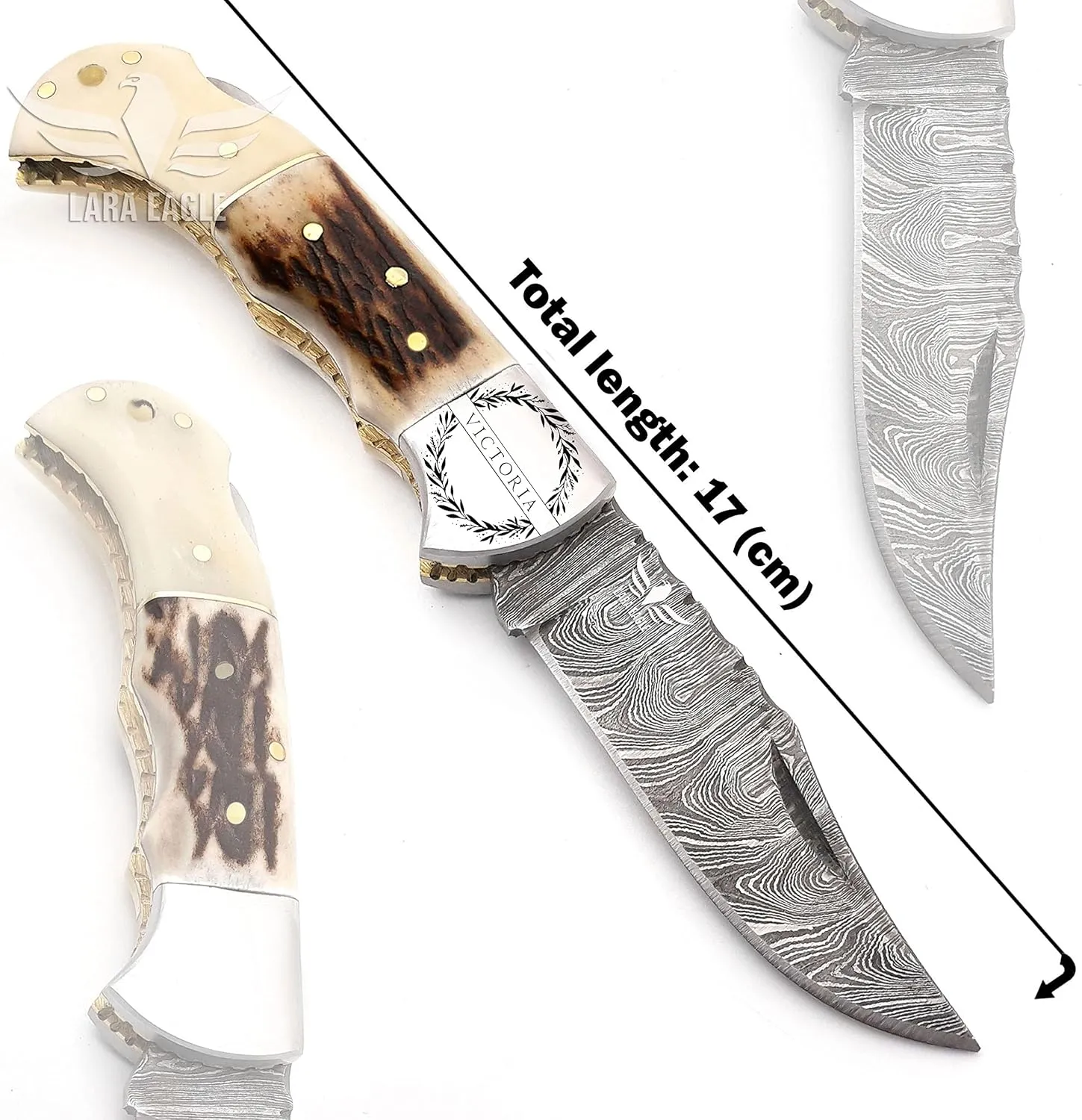 Personalised Damascus Pocket Knife for Men - 133 Layer Solid Steel Handmade Folding Hunting Knives with Sharpner and Leather Pouch - Best Knife for Camping Hunting Hiking - Father’s Day Gifts for Men Husband Dad
