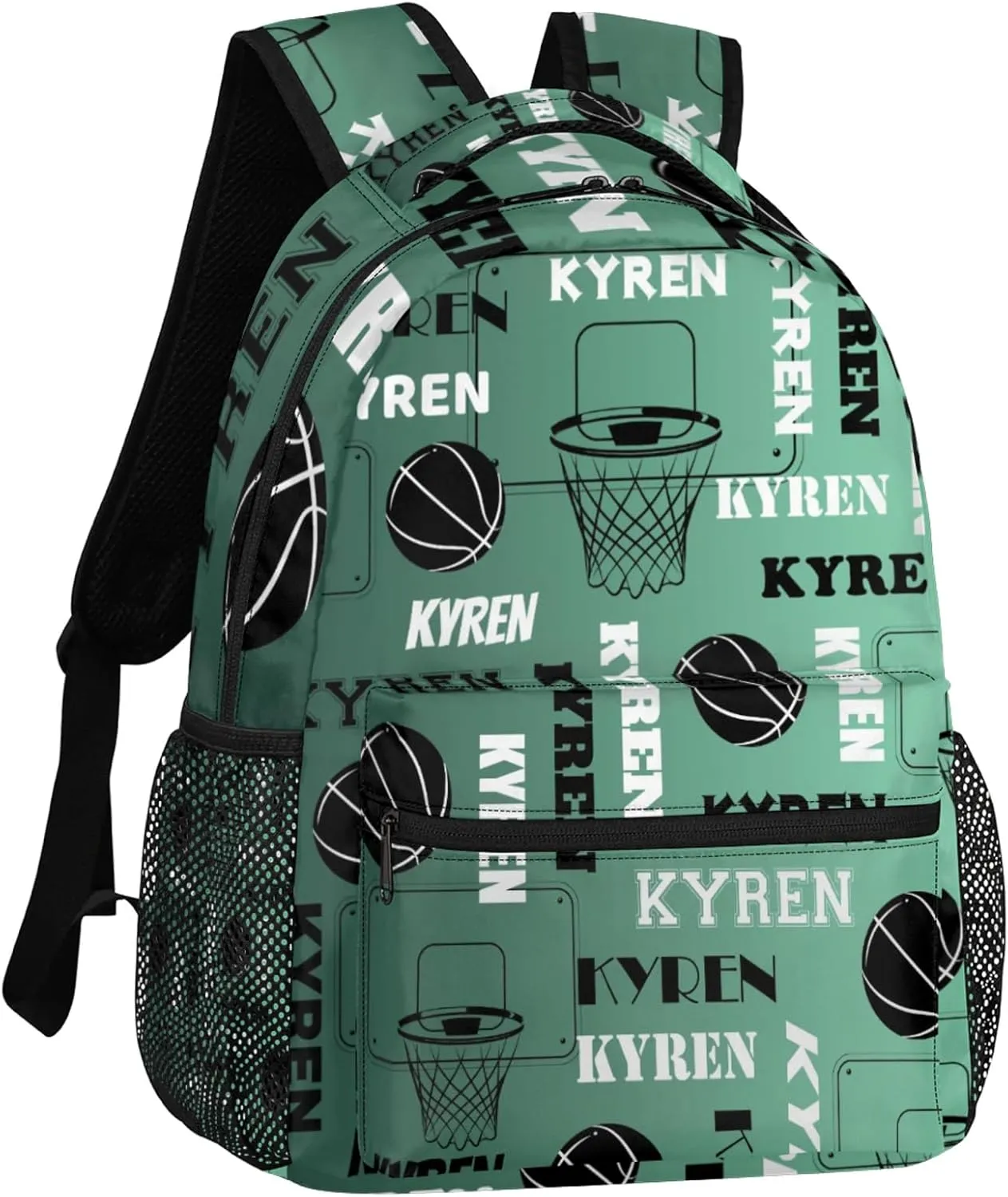Personalized Basketball Backpack for Men Women, Custom Laptop Backpack with Name, Sports Bag Lightweight Daypack for Travel Camping, Green Light