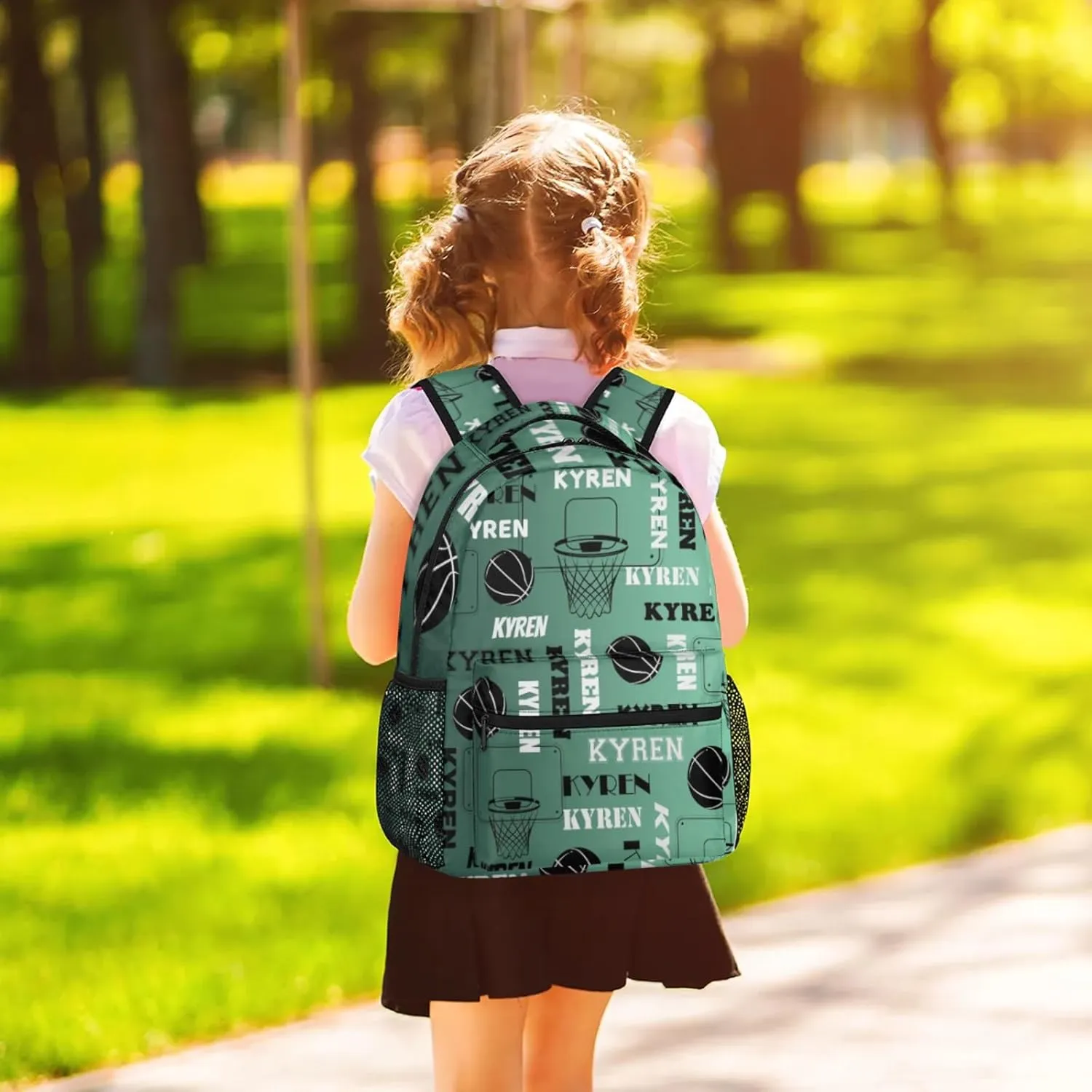Personalized Basketball Backpack for Men Women, Custom Laptop Backpack with Name, Sports Bag Lightweight Daypack for Travel Camping, Green Light