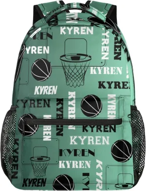Personalized Basketball Backpack for Men Women, Custom Laptop Backpack with Name, Sports Bag Lightweight Daypack for Travel Camping, Green Light
