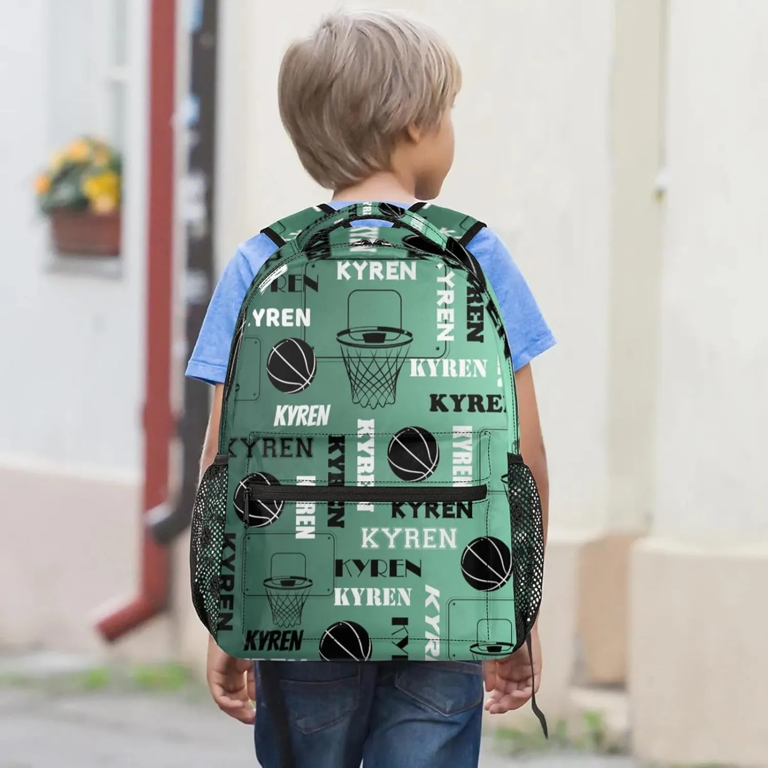 Personalized Basketball Backpack for Men Women, Custom Laptop Backpack with Name, Sports Bag Lightweight Daypack for Travel Camping, Green Light