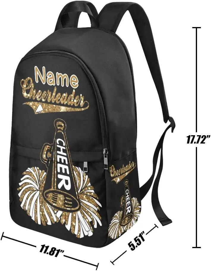 Personalized Cheer Gold Cheerleader Backpack with Name Custom Travel Daypack Bag for Man Woman Gifts