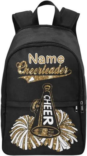 Personalized Cheer Gold Cheerleader Backpack with Name Custom Travel Daypack Bag for Man Woman Gifts