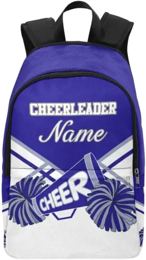 Personalized Cheerleader Blue Gray & White Backpack with Name Custom Travel Daypack Bag for Man Woman Gifts
