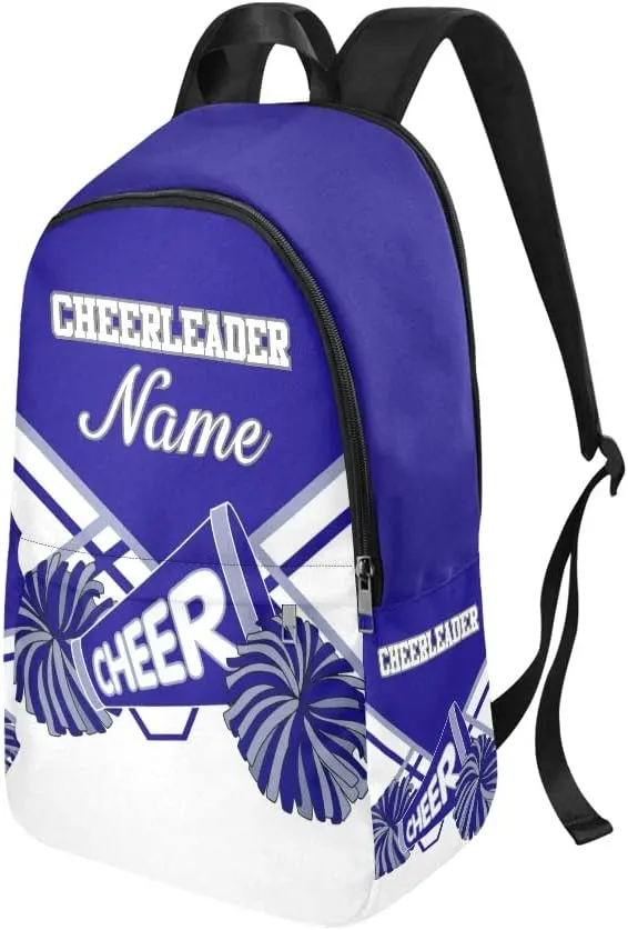 Personalized Cheerleader Blue Gray & White Backpack with Name Custom Travel Daypack Bag for Man Woman Gifts