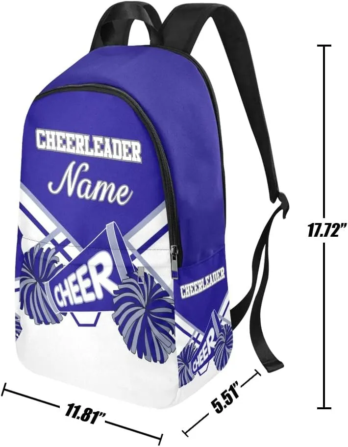 Personalized Cheerleader Blue Gray & White Backpack with Name Custom Travel Daypack Bag for Man Woman Gifts