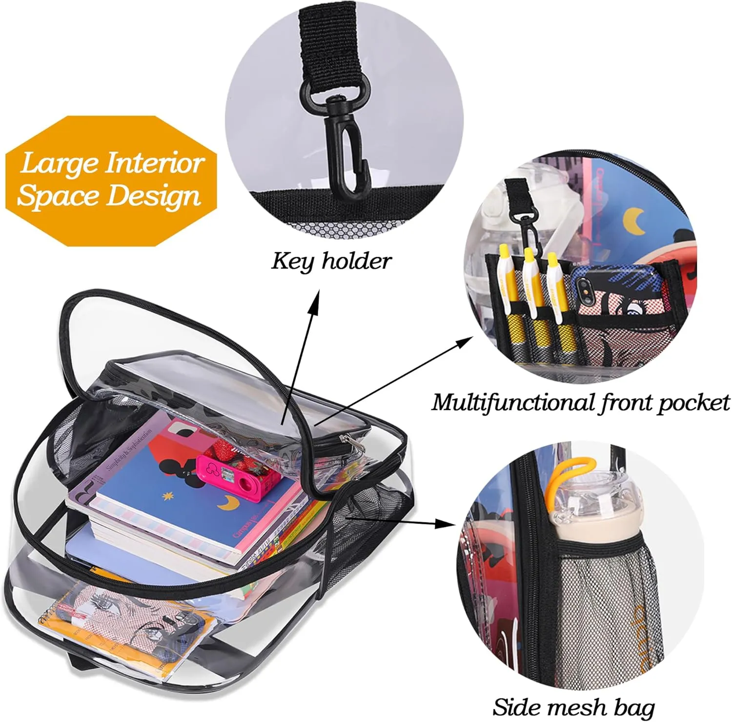 Personalized Clear Backpack Customized Name Cute Clear Bookbag Heavy Duty See Through Transparent Backpack Pink/Black/Gray