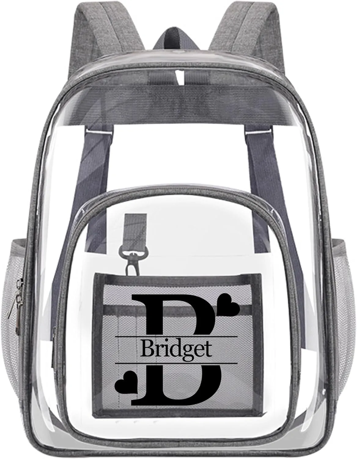 Personalized Clear Backpack Customized Name Cute Clear Bookbag Heavy Duty See Through Transparent Backpack Pink/Black/Gray