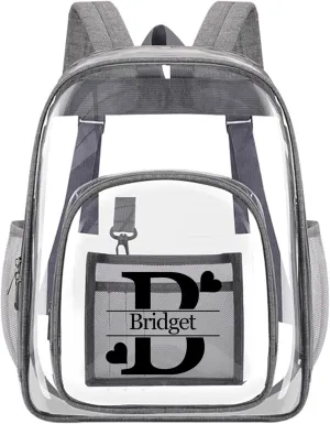 Personalized Clear Backpack Customized Name Cute Clear Bookbag Heavy Duty See Through Transparent Backpack Pink/Black/Gray