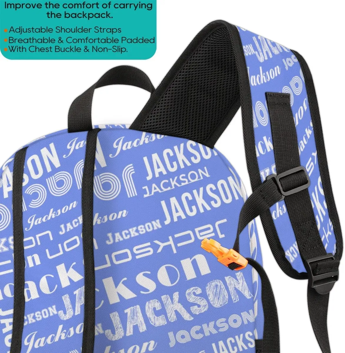 Personalized Daypack with Name Text, Lightweight Custom Backpack Carry On Bag for Travel, Business Trip, Picnic, Lake Blue