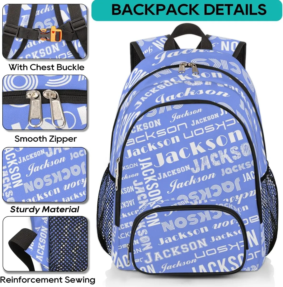 Personalized Daypack with Name Text, Lightweight Custom Backpack Carry On Bag for Travel, Business Trip, Picnic, Lake Blue