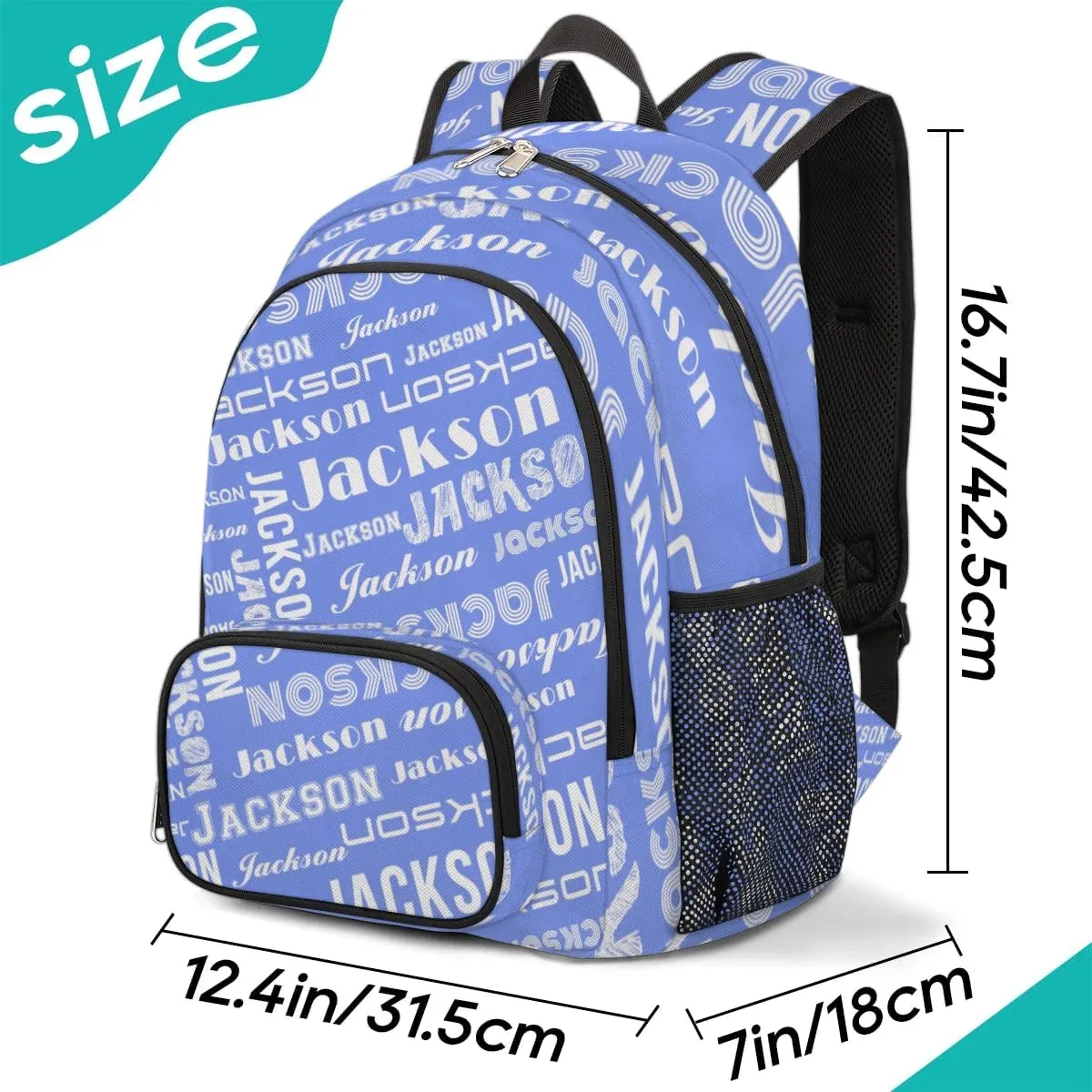 Personalized Daypack with Name Text, Lightweight Custom Backpack Carry On Bag for Travel, Business Trip, Picnic, Lake Blue