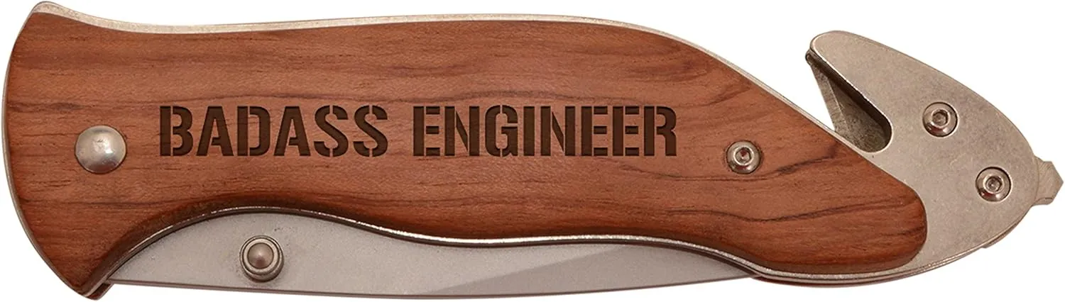 Personalized Gifts for Engineer Badass Engineer Laser Engraved Stainless Steel Folding Survival Knife
