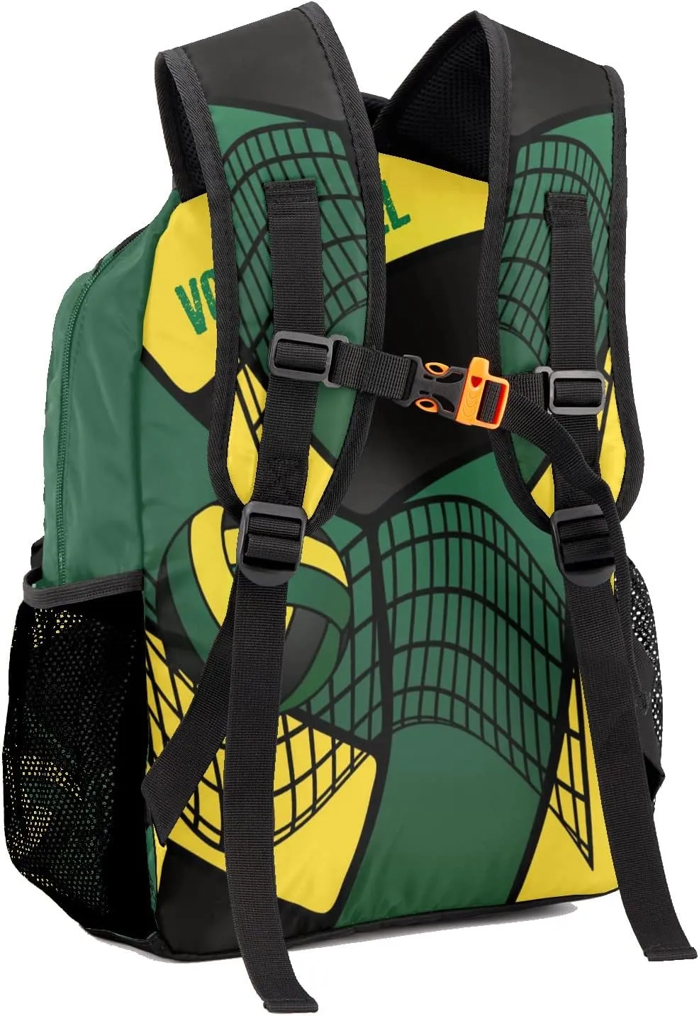 Personalized Name Volleyball Green Yellow Laptop Travel Backpack with Side Pockets for Sport Traveling, 12.2''(L) x 5.9''(W) x 16.5''(H)