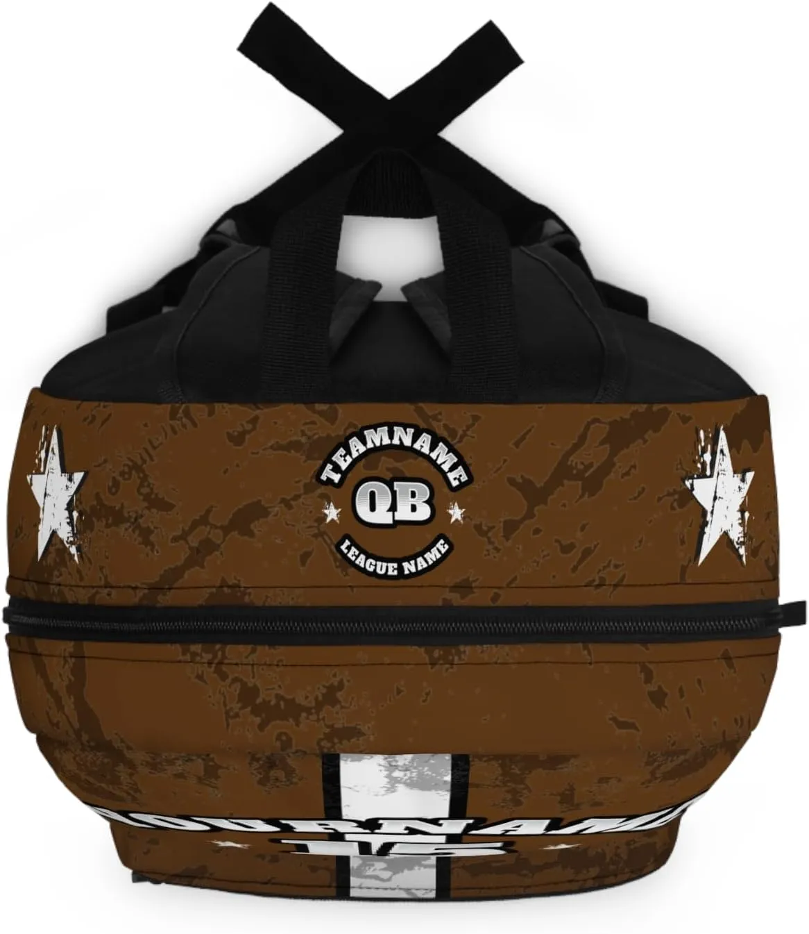 Personalized Sport Backpack Soccer, Basketball, Baseball, Football Team Gift: Name, #, Colors, Logo; Team Travel Bag (Brown White)