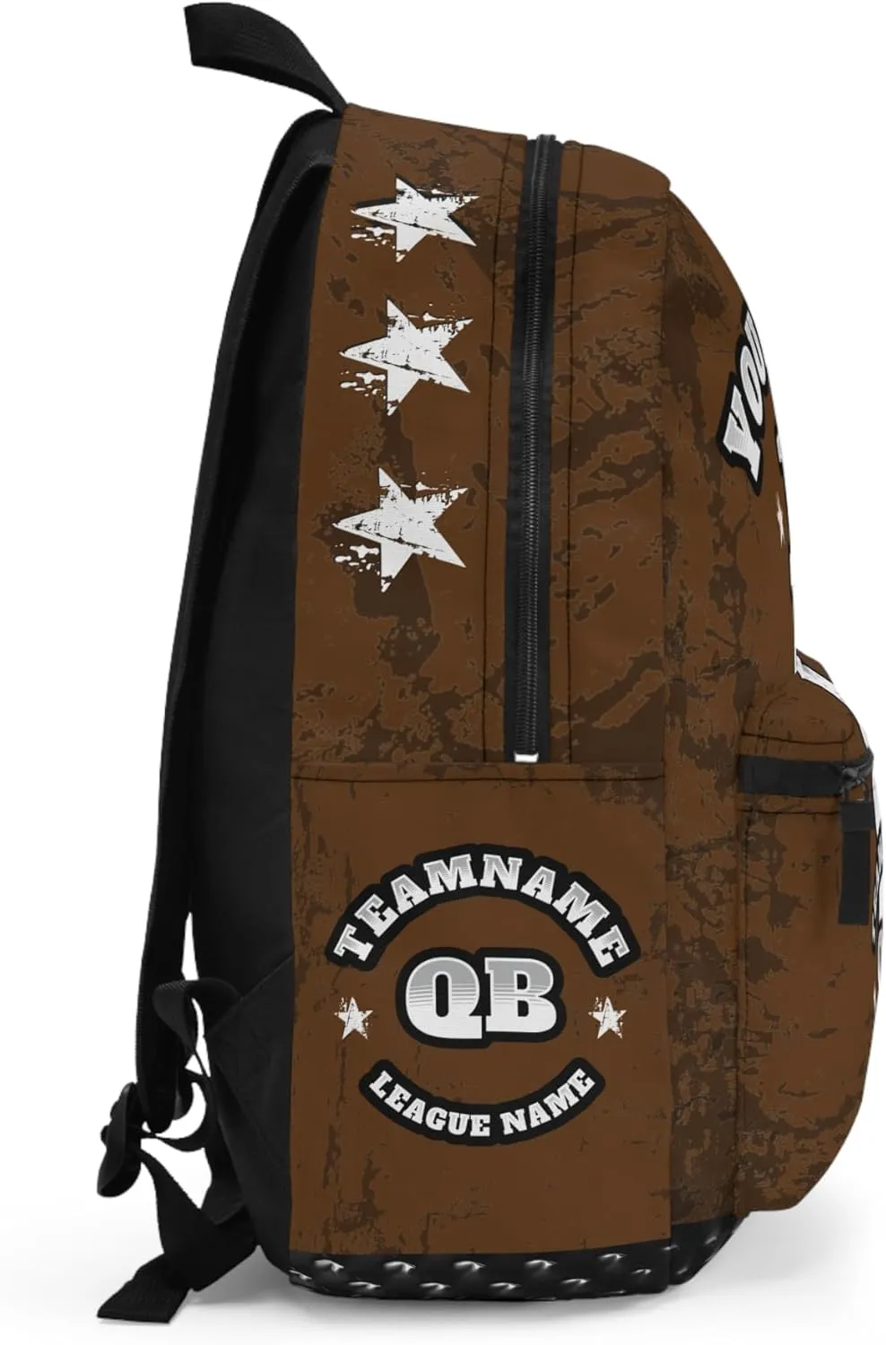 Personalized Sport Backpack Soccer, Basketball, Baseball, Football Team Gift: Name, #, Colors, Logo; Team Travel Bag (Brown White)
