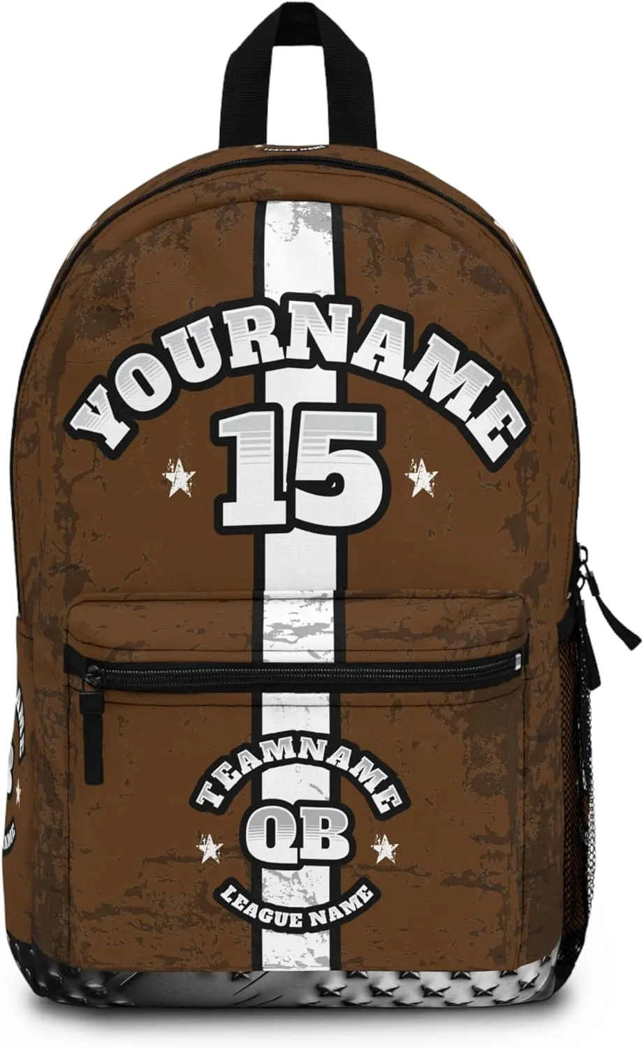 Personalized Sport Backpack Soccer, Basketball, Baseball, Football Team Gift: Name, #, Colors, Logo; Team Travel Bag (Brown White)