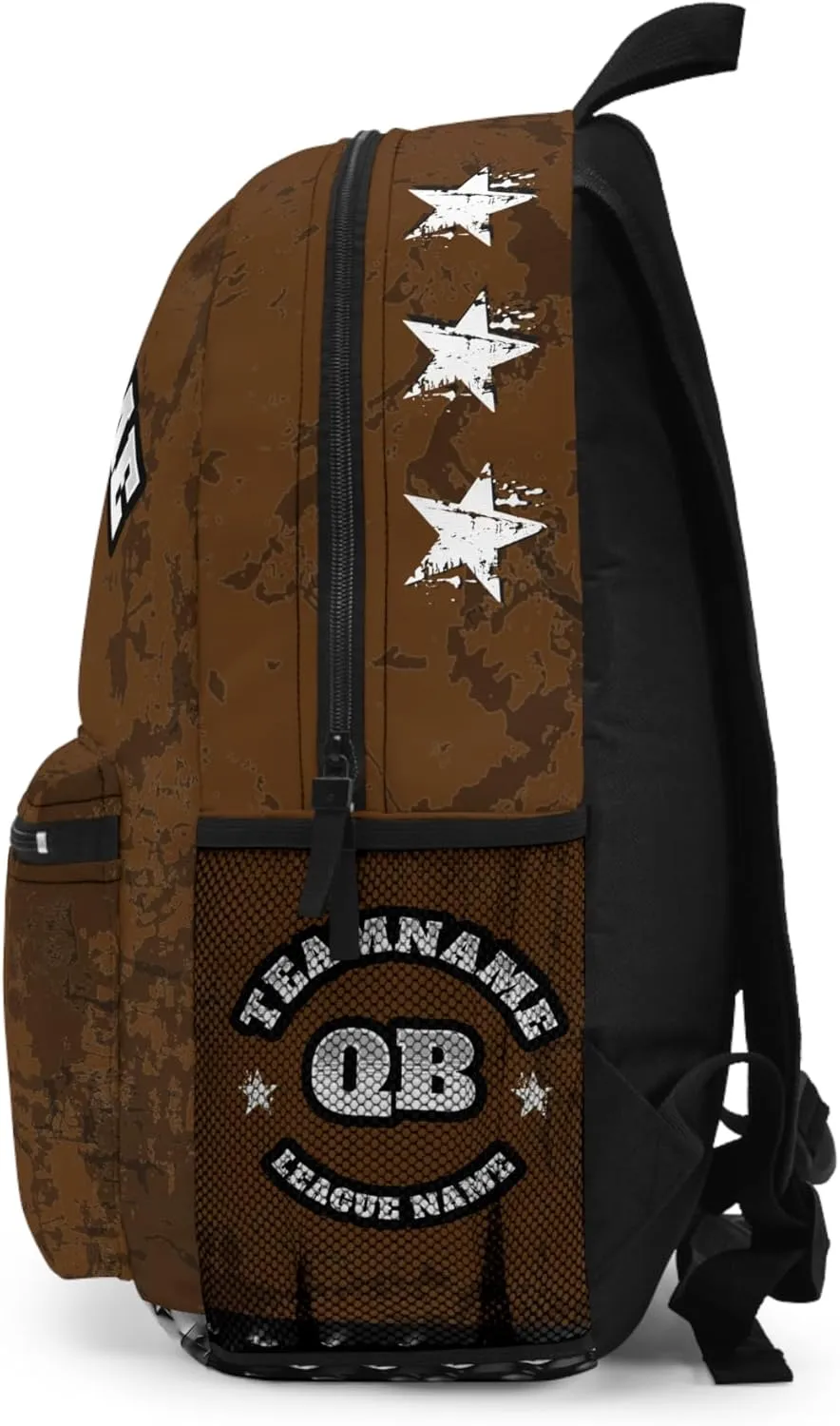 Personalized Sport Backpack Soccer, Basketball, Baseball, Football Team Gift: Name, #, Colors, Logo; Team Travel Bag (Brown White)