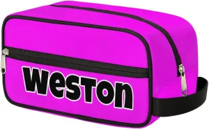 Personalized Toiletry Bag for Women Custom Name Waterproof Cosmetic Makeup Bag Shaving Bag for Men Bathroom Travel Storage Bags with Handle for Work, Bright Pink