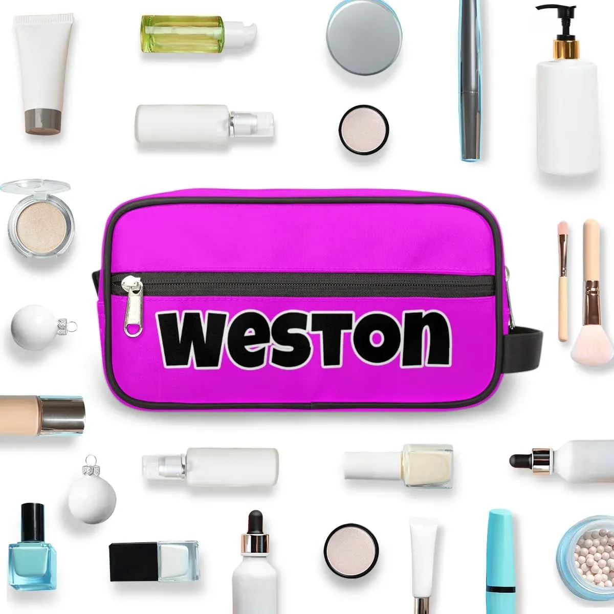 Personalized Toiletry Bag for Women Custom Name Waterproof Cosmetic Makeup Bag Shaving Bag for Men Bathroom Travel Storage Bags with Handle for Work, Bright Pink