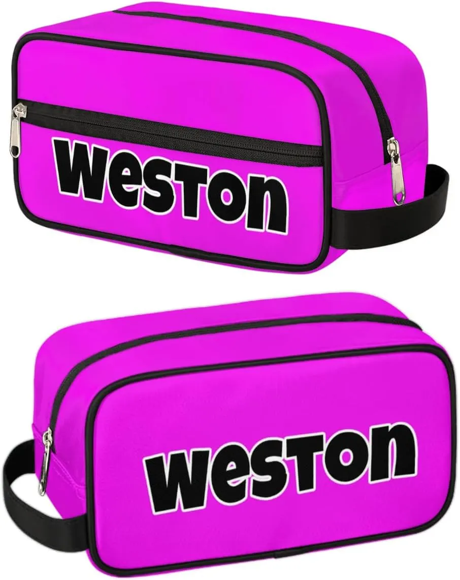 Personalized Toiletry Bag for Women Custom Name Waterproof Cosmetic Makeup Bag Shaving Bag for Men Bathroom Travel Storage Bags with Handle for Work, Bright Pink