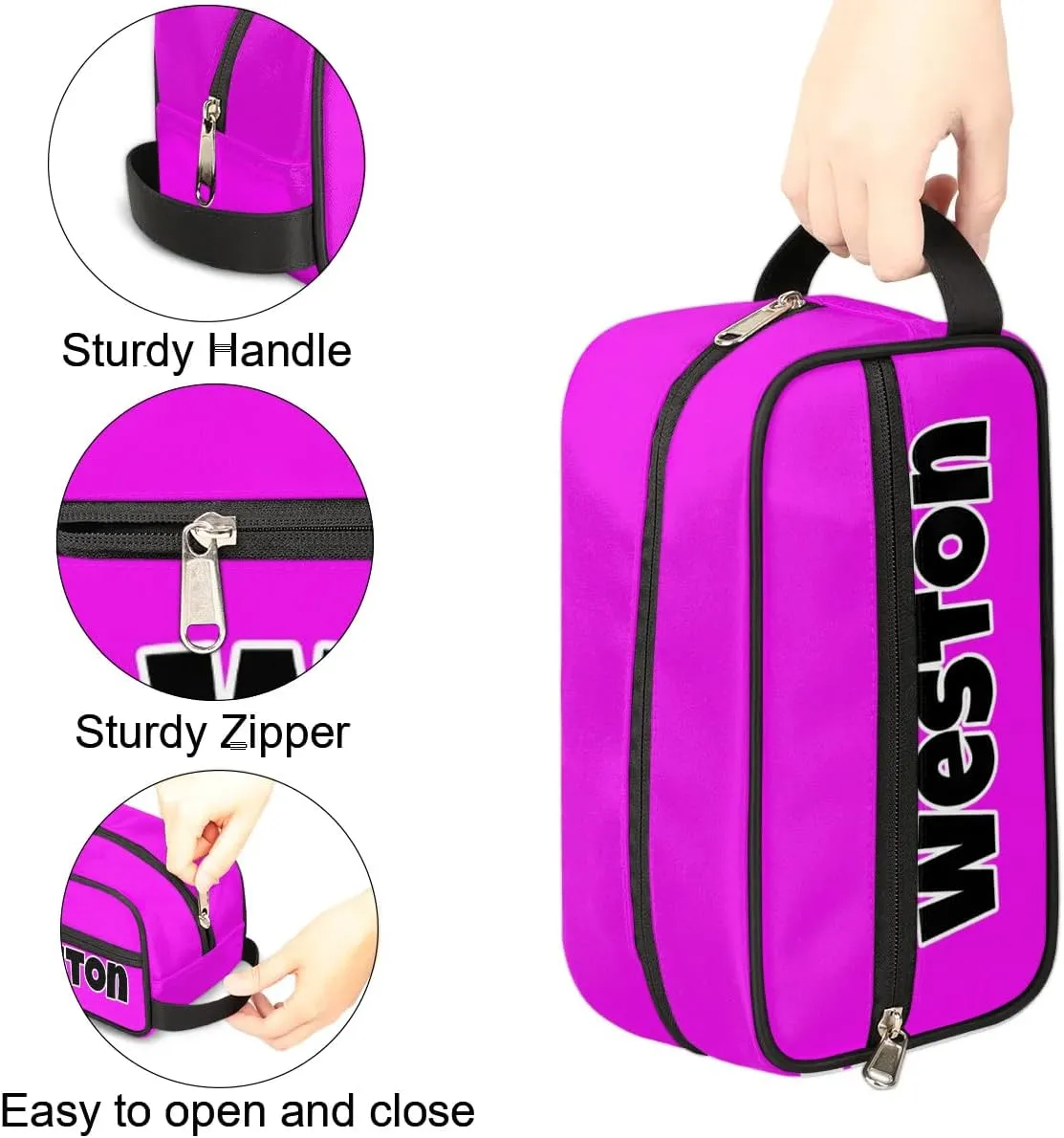 Personalized Toiletry Bag for Women Custom Name Waterproof Cosmetic Makeup Bag Shaving Bag for Men Bathroom Travel Storage Bags with Handle for Work, Bright Pink
