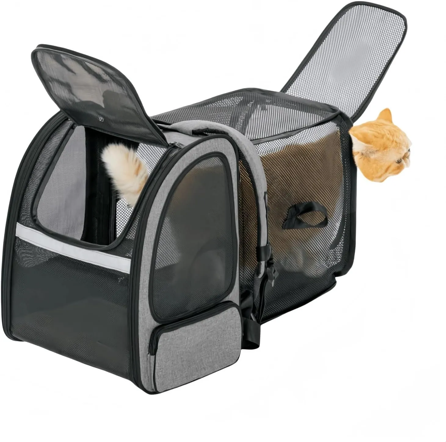 Pet Bag Backpack, Dog Bag Backpack, Expandable with Breathable Mesh for Small Dogs, Cats and Puppies, Pet Backpack Bag for Hiking, Camping and Outdoor(Black Gray)